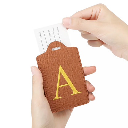 Personalized Initial Luggage Tag – Brown PU Leather Monogram Suitcase Label