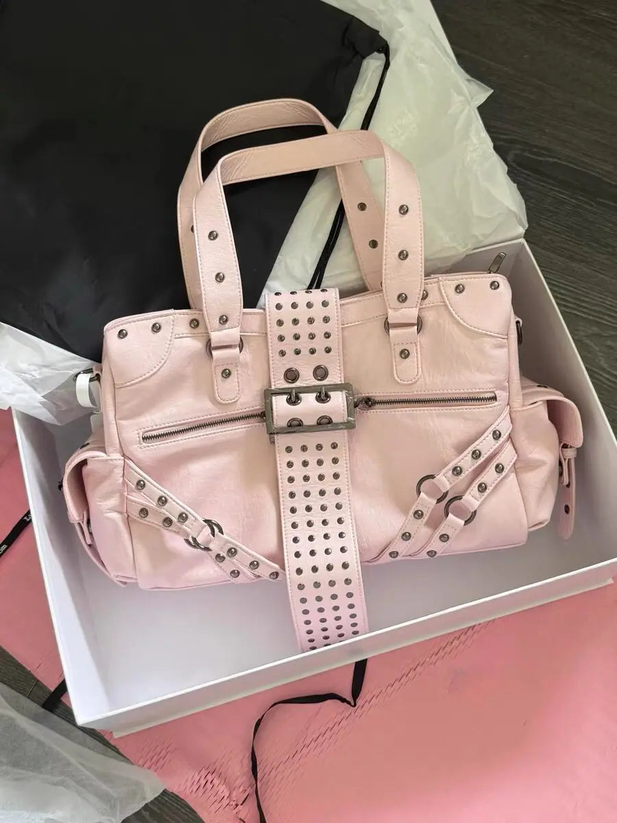 Punk Rivet Shoulder Bag – Y2K Retro Multi-Pocket Underarm Handbag