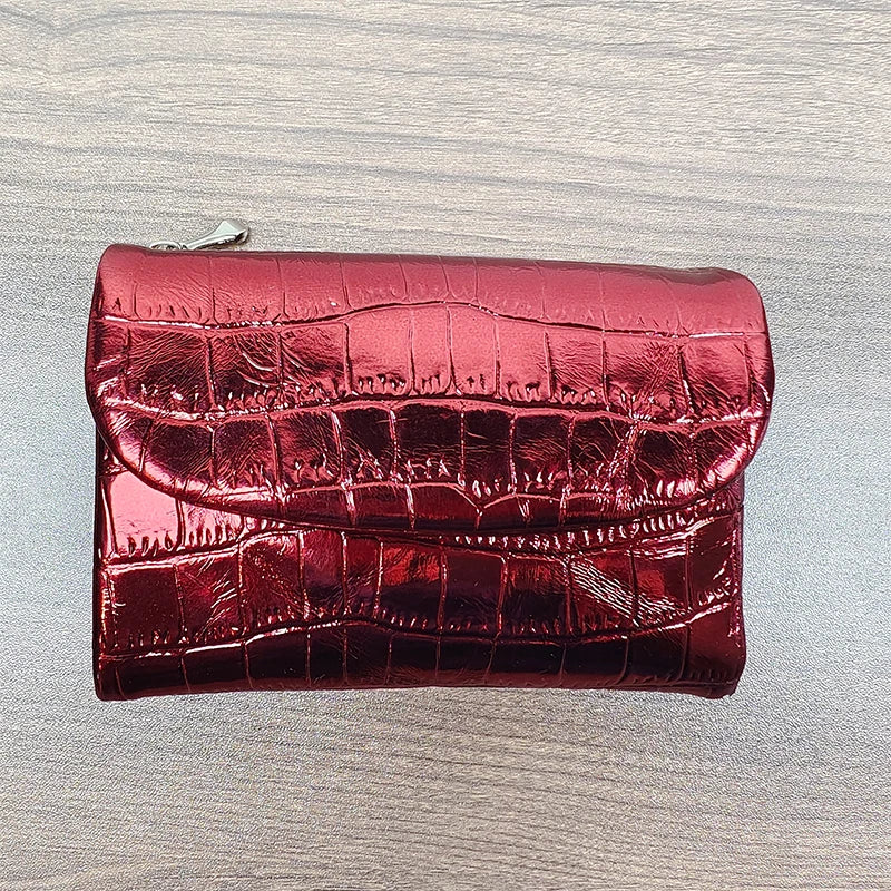 Metallic Crocodile Pattern Short Wallet – Women's Leather Purse