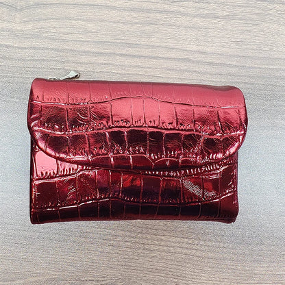Metallic Crocodile Pattern Short Wallet – Women's Leather Purse