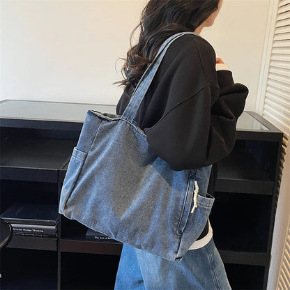 Washed Denim Women's Shoulder Tote Bag – Large Capacity Casual Shopper