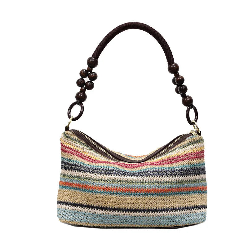 Bead Handle Shoulder Bag – Women's Retro Canvas Underarm Bag