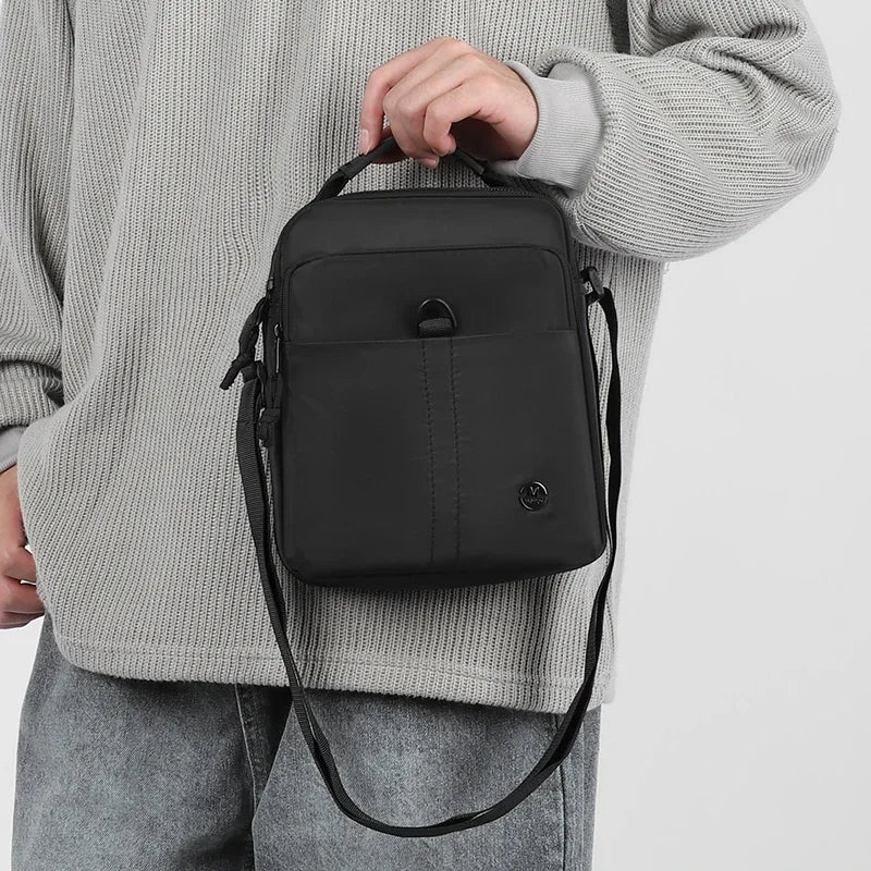 Men's Small Oxford Crossbody Bag with Top Handle & Zipper