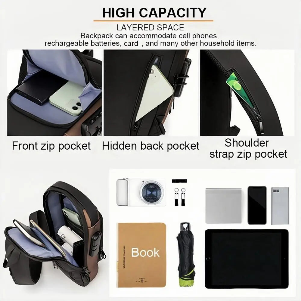 Anti-Theft Sling Bag for Men – USB Charging & Lock