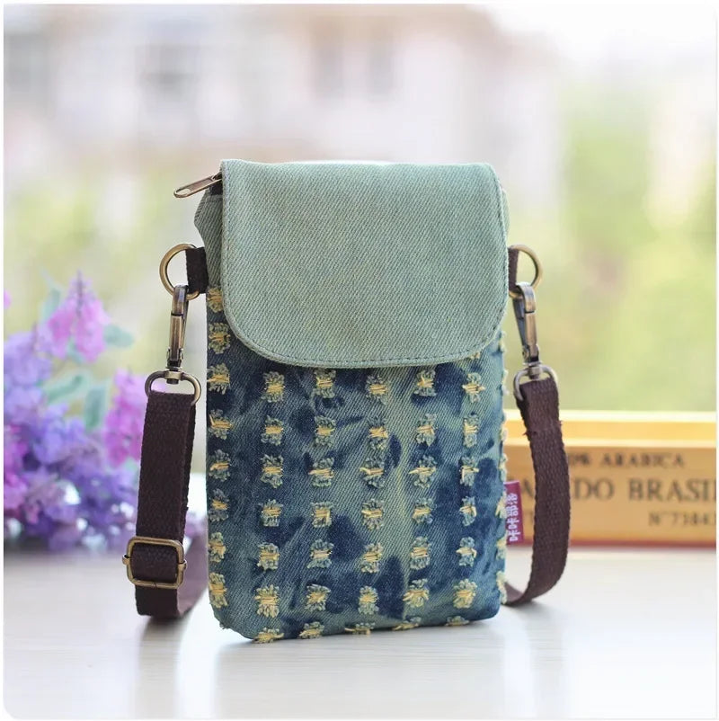 Denim Mini Crossbody Phone Bag – 3-Layer Women's Purse