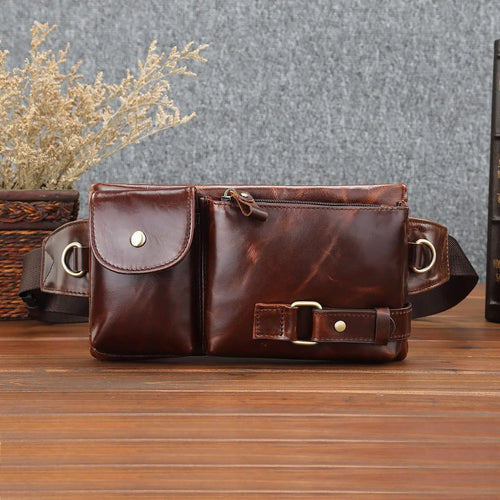 Genuine Leather Waist Bag for Men – Multi-Pocket Belt & Chest Pack