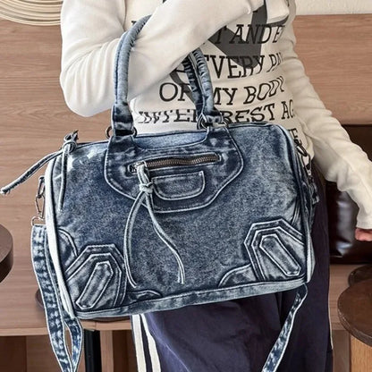Retro Washed Denim Tote Bag – Women's Designer City Shoulder Bag