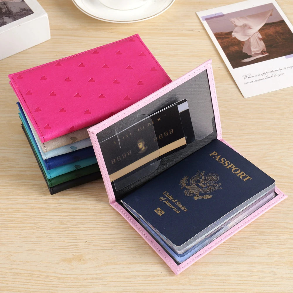 Passport Holder – Cute Heart Print PU Leather Travel Wallet