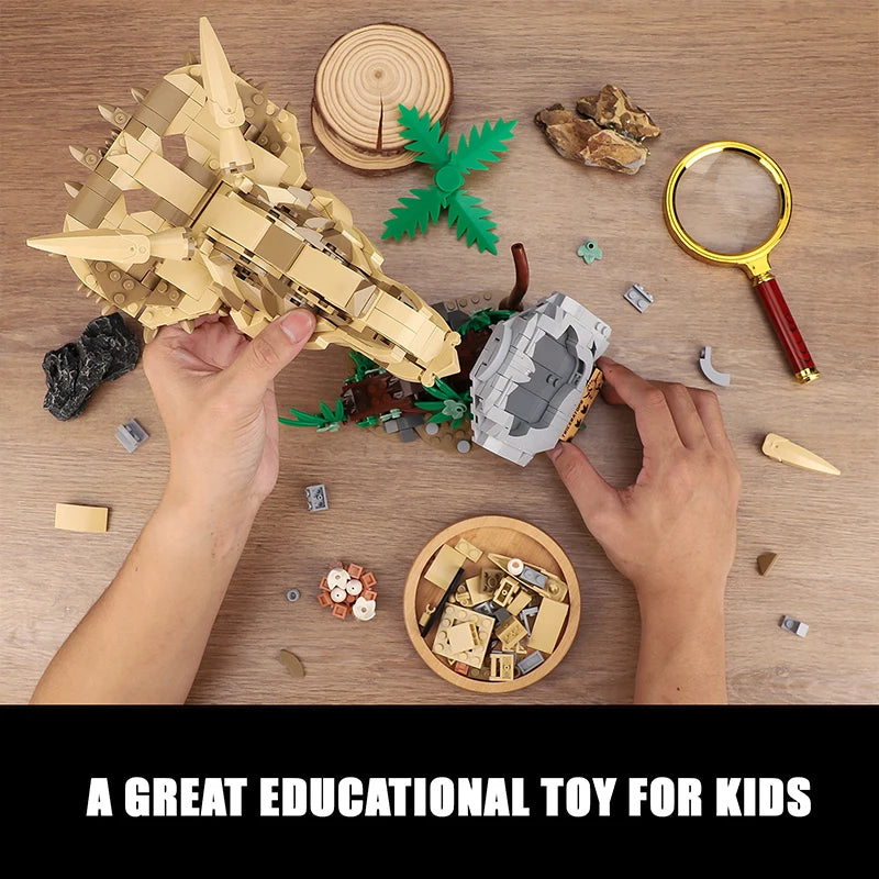 Dinosaur Fossil Skull Building Blocks – 2-in-1 MOC Puzzle Set