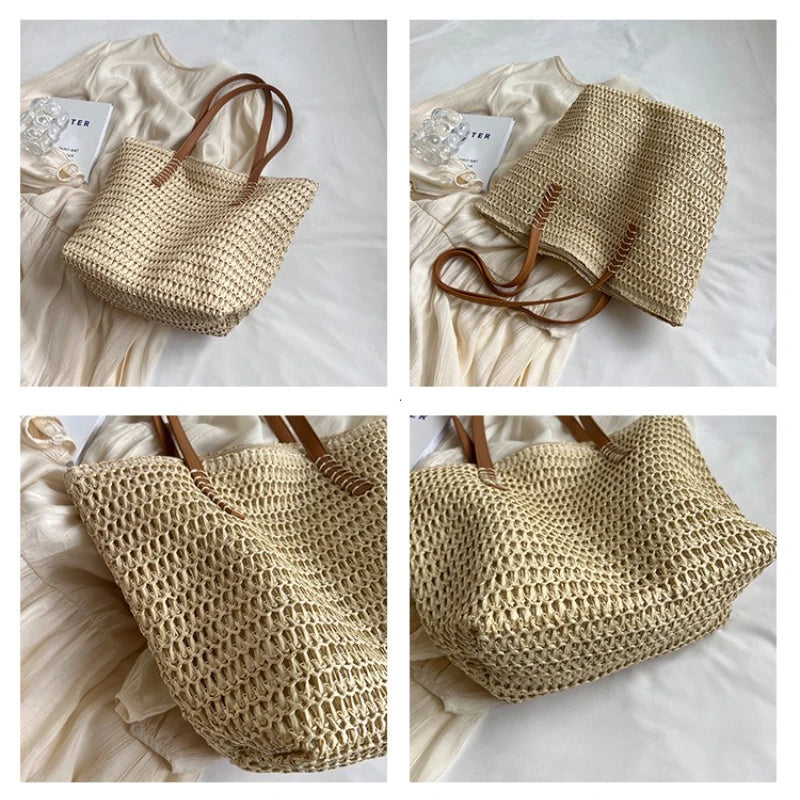 Straw Beach Tote Bag – Women's Woven Shoulder Bag