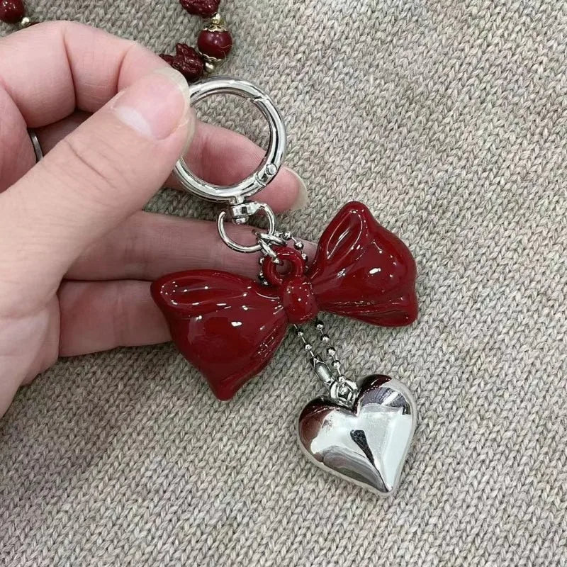 Heart Bow Keychain Bag Charm – Cute Acrylic Pendant for Women