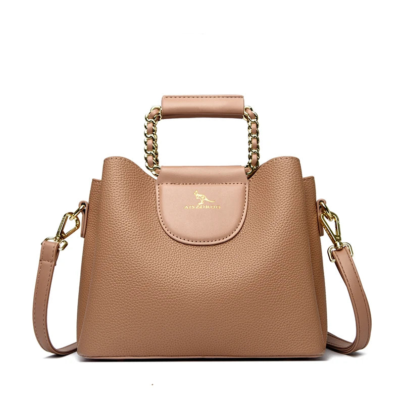 Luxury PU Leather Handbag for Women – 3-Layer Tote, Shoulder & Crossbody Bag