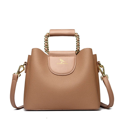 Luxury PU Leather Handbag for Women – 3-Layer Tote, Shoulder & Crossbody Bag
