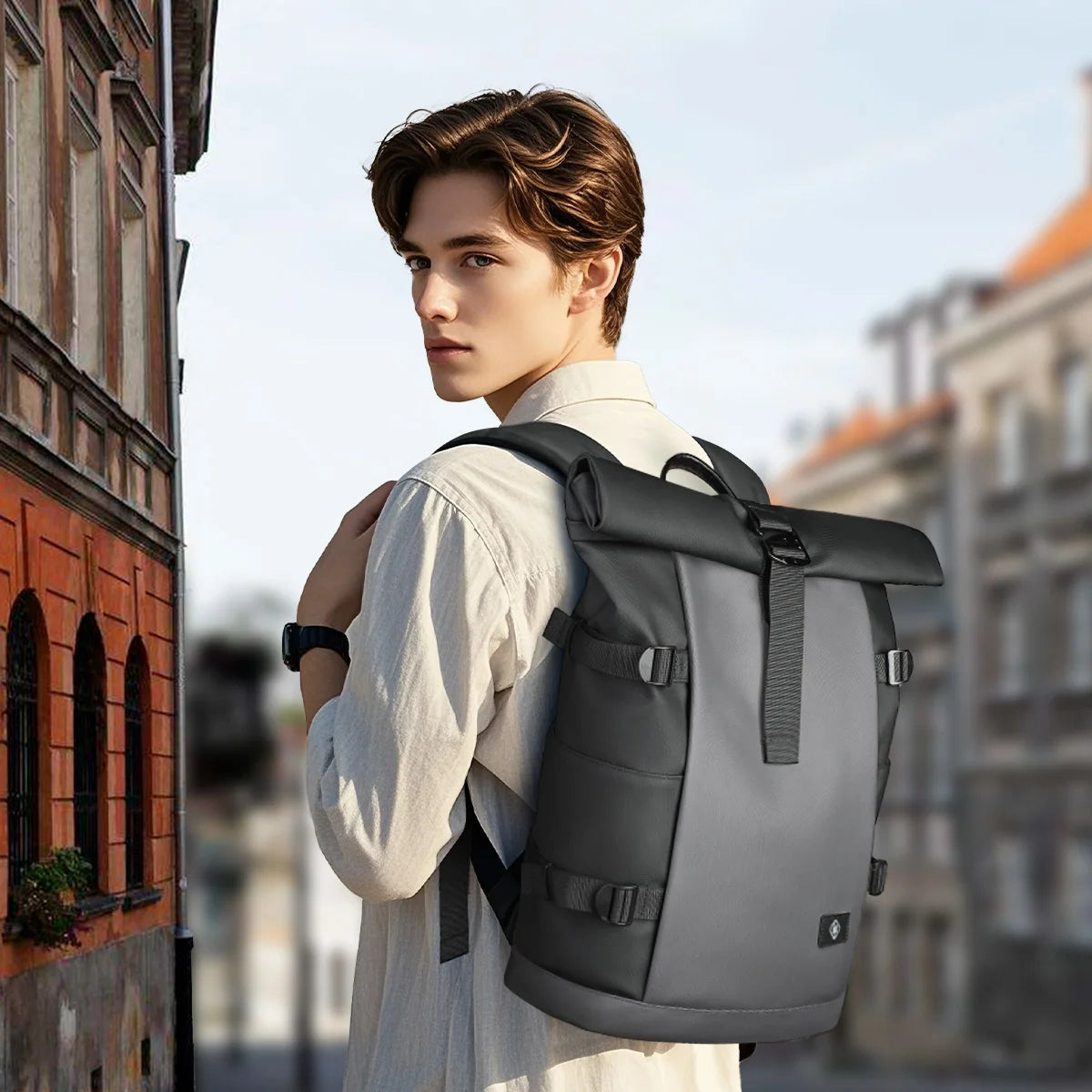 Waterproof Roll-Top Backpack for Men – 17" Expandable Laptop Bag for Travel