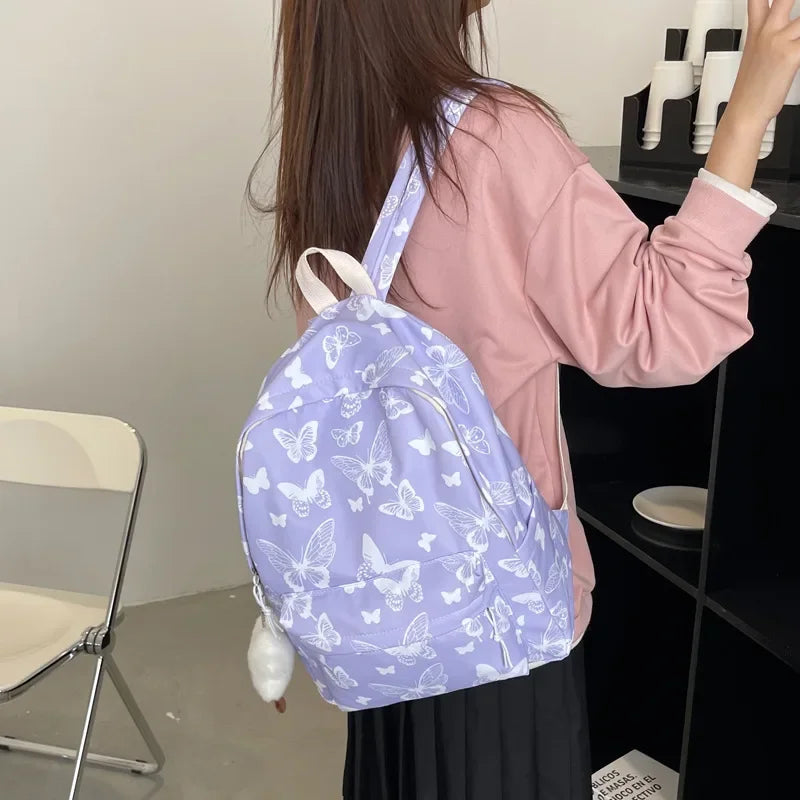 Butterfly Print Backpack – Women's Korean School & Travel Bag