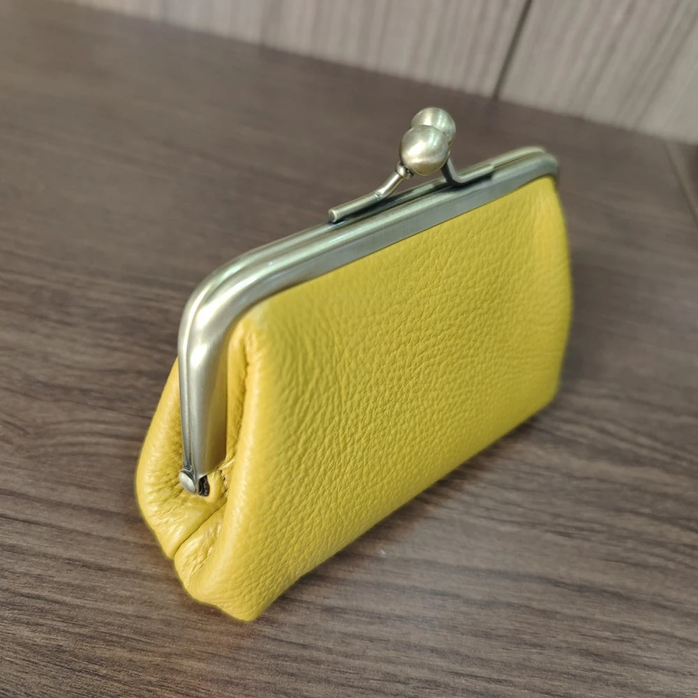 Genuine Leather Kiss Lock Coin Purse for Women