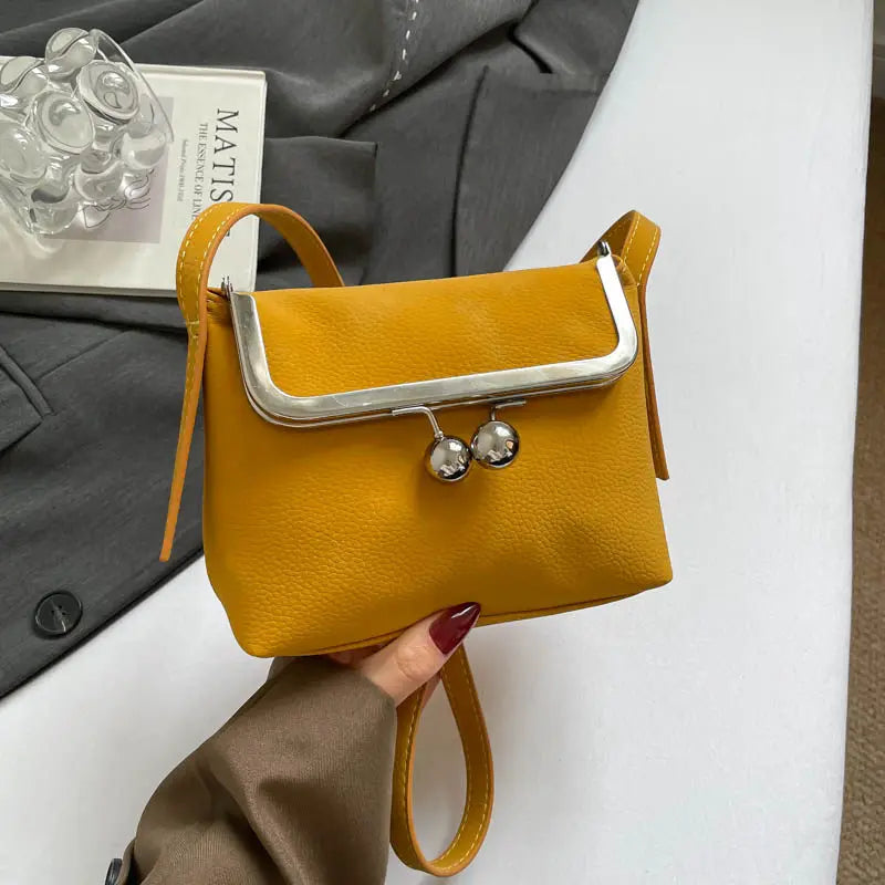 Lychee Pattern Crossbody Bag – Metal Clip Frame Women's Shoulder Bag