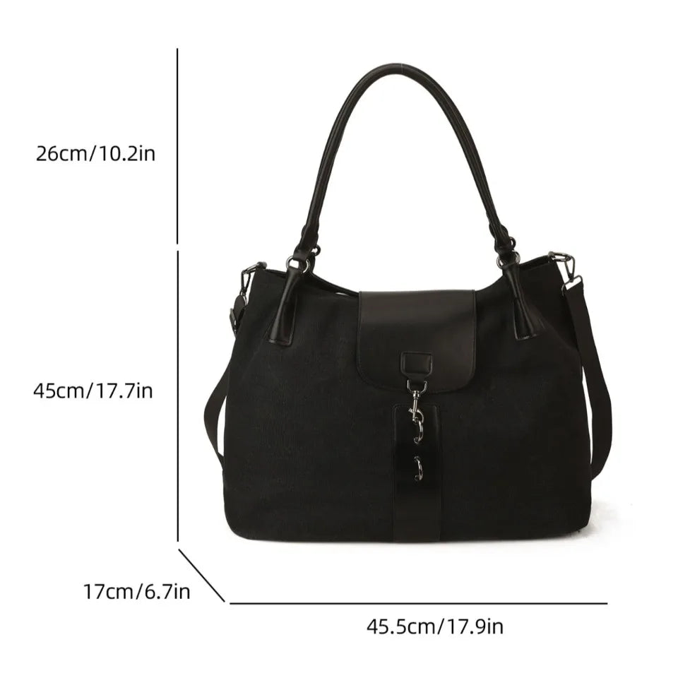 Canvas & PU Leather Tote Bag – Large Capacity Work & Travel Handbag