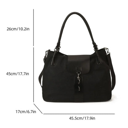 Canvas & PU Leather Tote Bag – Large Capacity Work & Travel Handbag