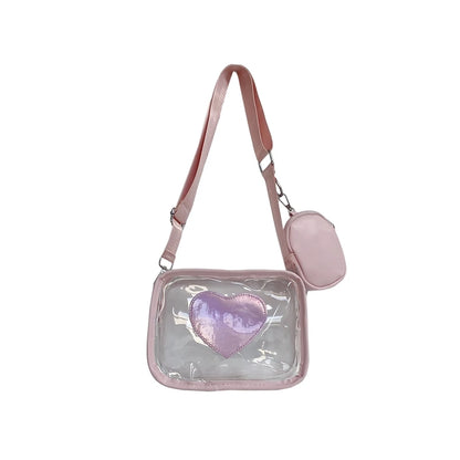 Clear PVC Crossbody Bag with Heart Pattern & Mini Coin Purse