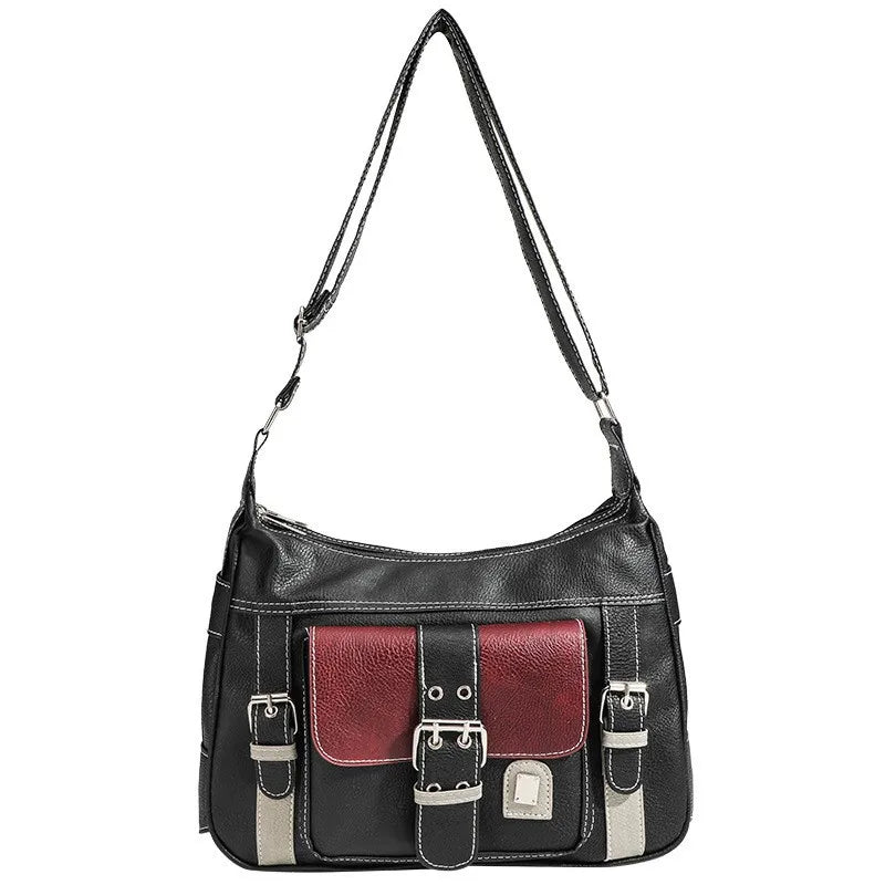 Y2K Vintage PU Leather Crossbody Bag – Large Hip Hop Messenger Handbag