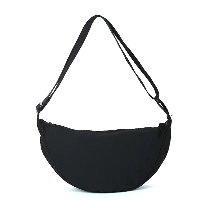Nylon Crescent Shoulder Bag for Women – Casual Dumpling Crossbody