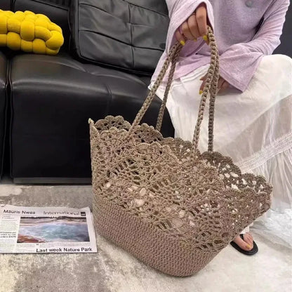 Handmade Crochet Flower Tote Bag for Women