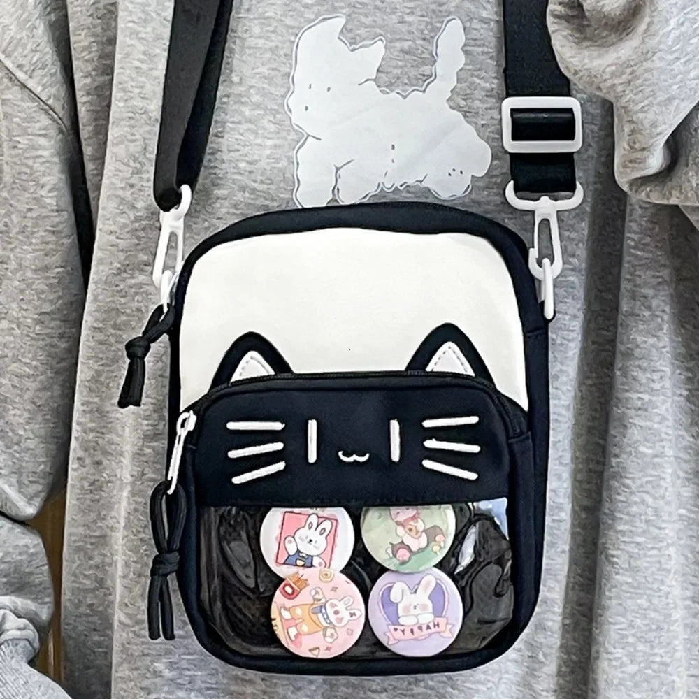 Ita Bag Mini Crossbody – Harajuku Nylon Shoulder Bag with Clear Window for Pins & Badges
