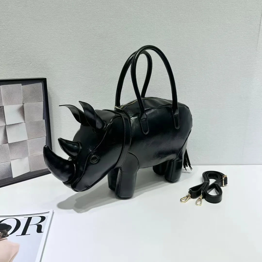 Creative Rhinoceros Design Women Shoulder Bags Cute Novelty Bag Luxury Pu Leather Crossbody Funny