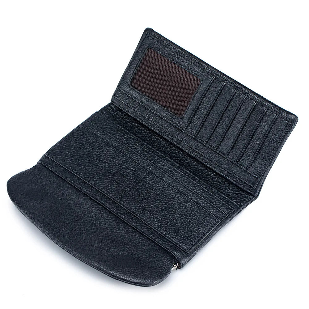 Genuine Cowhide Long Wallet for Women – Magnetic Clutch