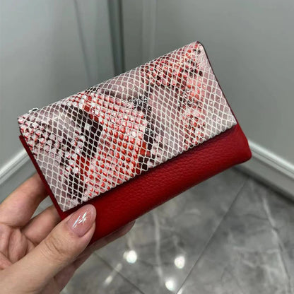 Snake Pattern Genuine Cowhide Leather Trifold Wallet for Women