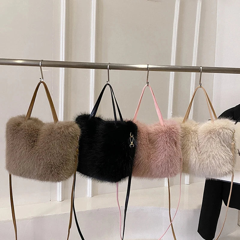 Faux Fur Plush Tote Bag – Soft Fluffy Women's Handbag