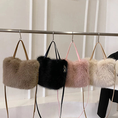 Faux Fur Plush Tote Bag – Soft Fluffy Women's Handbag
