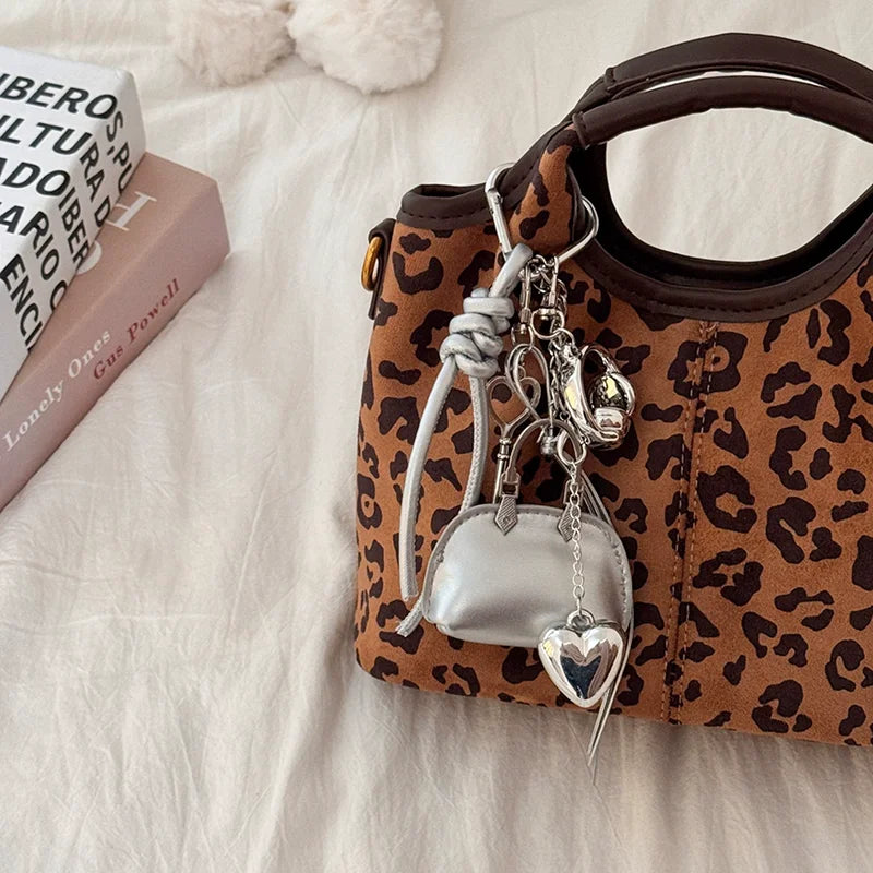 Heart Keychain Bag Charm with Mini PU Leather Purse Pendant