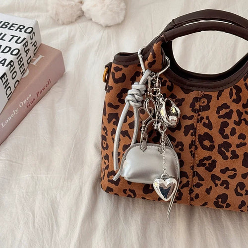 Heart Keychain Bag Charm with Mini PU Leather Purse Pendant
