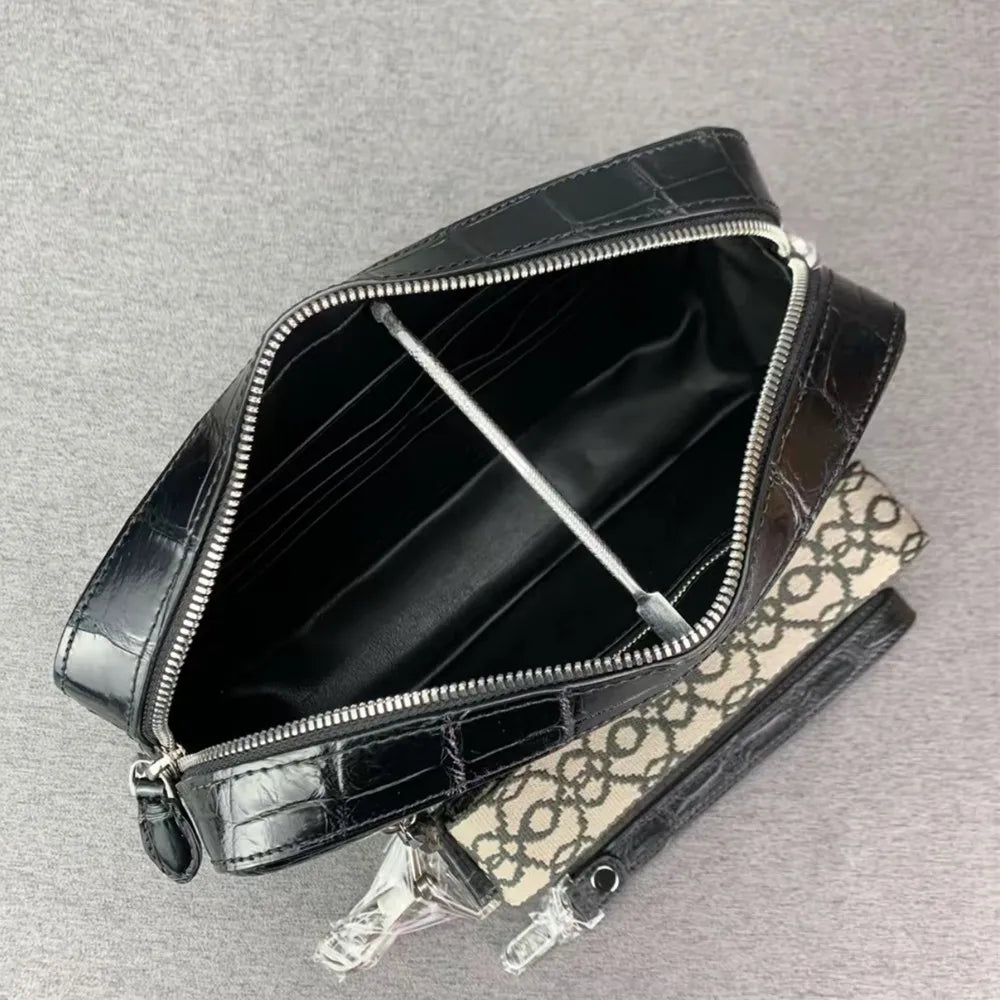 Crocodile Leather Crossbody Bag for Men – Black Shoulder Clutch