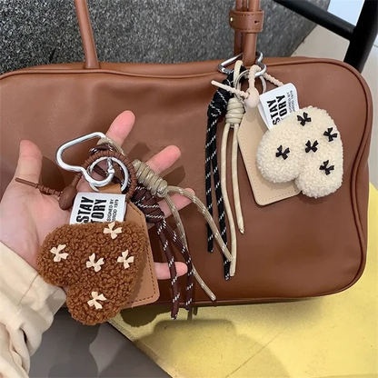 Plush Heart Keychain Charm – Cute Bag Pendant for Women & Couples