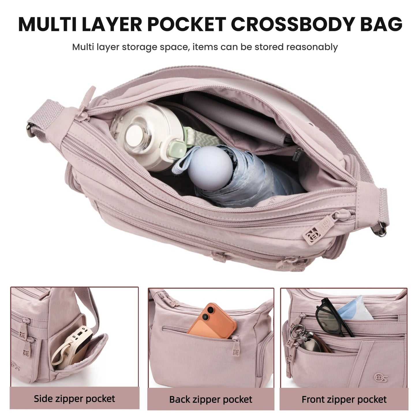 Women's Crossbody Bag Multi-Pocket Zipper Shoulder Bag