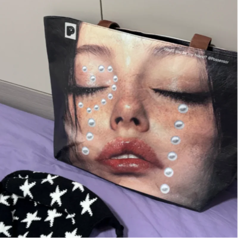 Y2K Pearl Print Tote Bag – Large PVC Shoulder Bag for Women