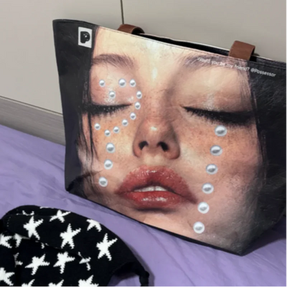 Y2K Pearl Print Tote Bag – Large PVC Shoulder Bag for Women
