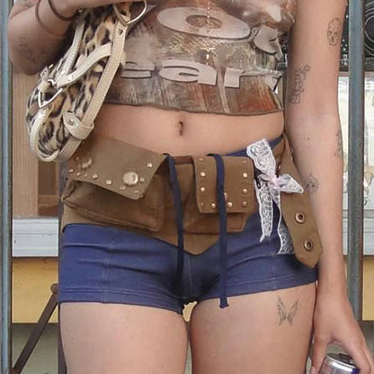 European American Retro Waist Bags Hippie Belts Western Style Workwear Seal Solid Color Women S