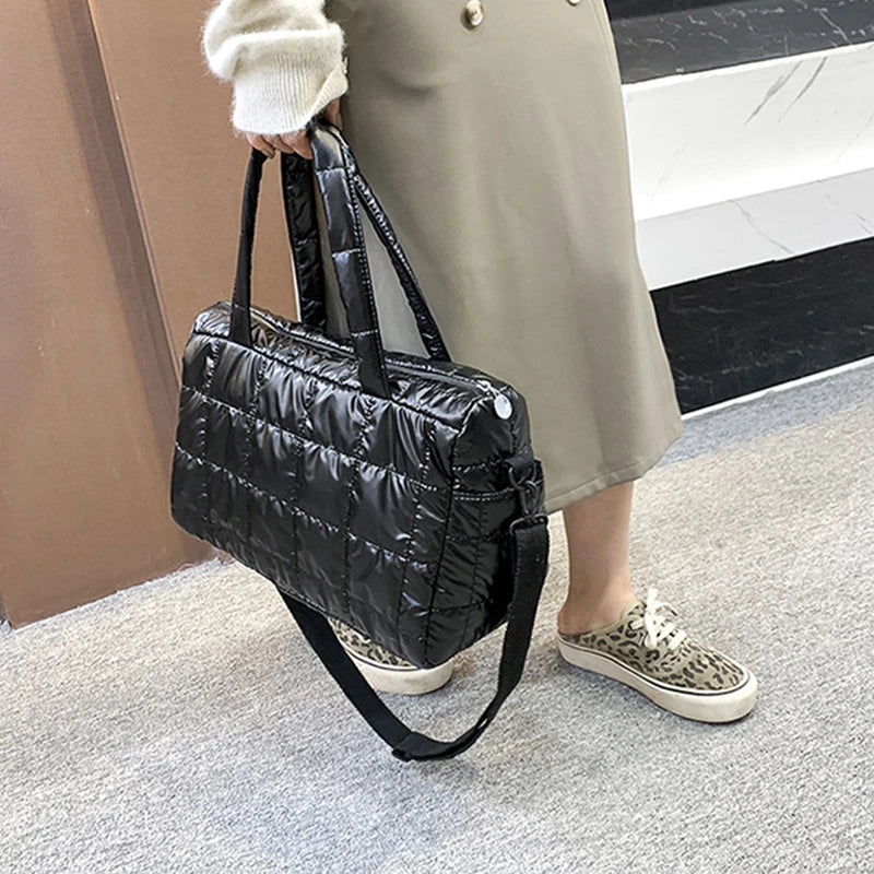Quilted Puffer Tote Bag – Women's Nylon Crossbody Shoulder Bag