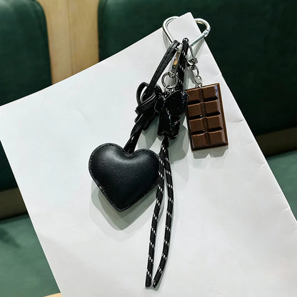 PU Leather Heart & Bow Keychain with Woven Rope Tassel