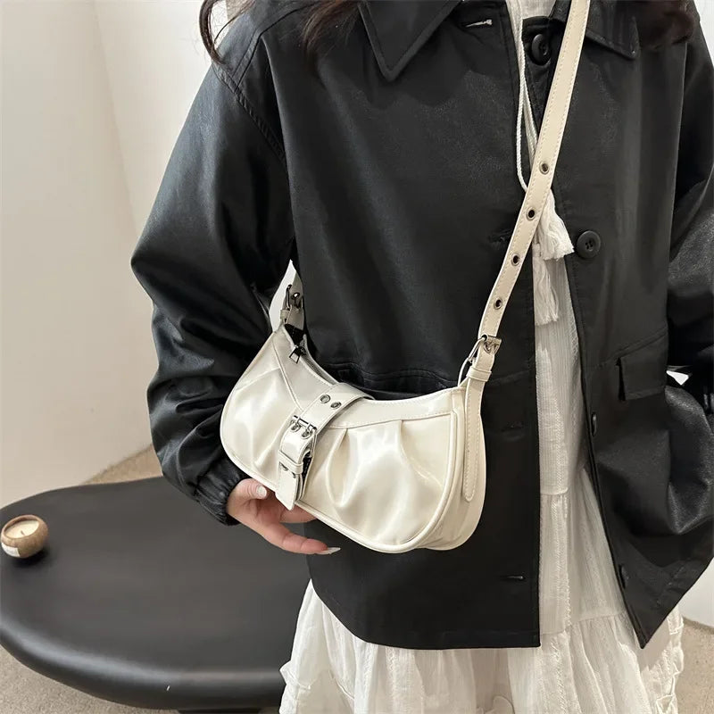 Y2K Buckle Shoulder Bag PU Leather Crossbody for Women
