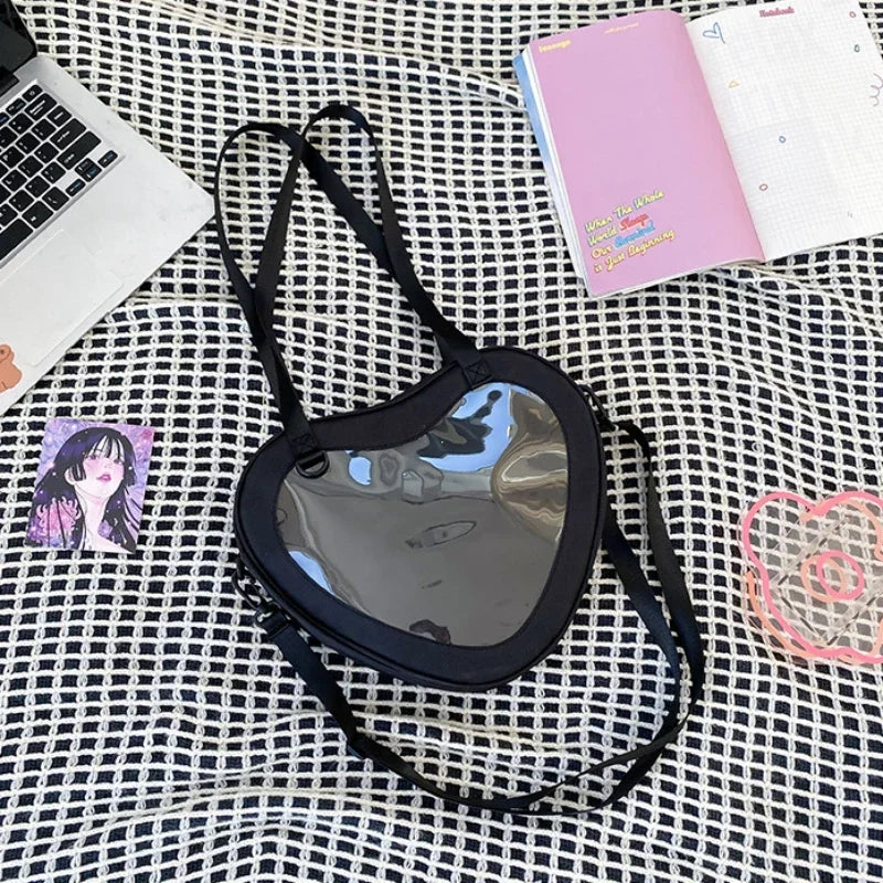 Heart-Shaped Transparent Ita Bag Crossbody for Women & Girls