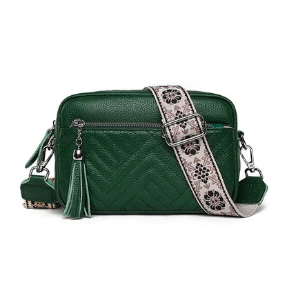 Quilted Leather Crossbody Bag for Women – Boho Guitar Strap Shoulder Bag