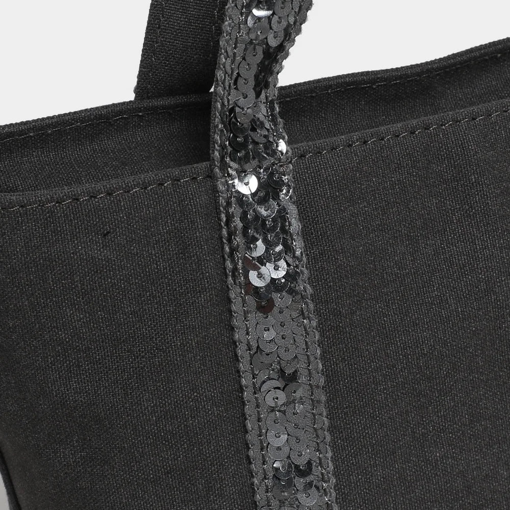 French Sequined Tote Bag Women Luxury Large Bucket Vintage Casual Woven Commuter Canvas Shopper