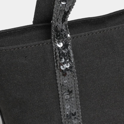 French Sequined Tote Bag Women Luxury Large Bucket Vintage Casual Woven Commuter Canvas Shopper