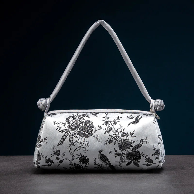 Embroidered Silk Shoulder Bag – Floral Cheongsam Purse