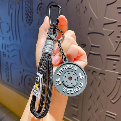 Fitness Weight Plate Keychain with Braided Wrist Lanyard